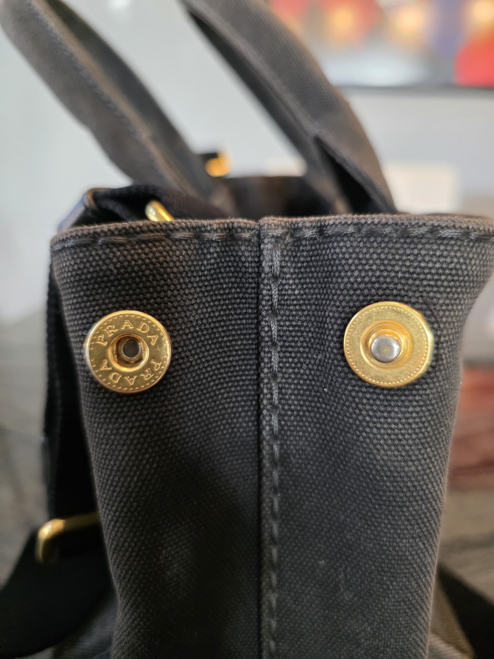 Authentic PRADA Canapa Black Canvas 2-Way Shopping Hand Shoulder Bag Purse - Picture 6 of 16